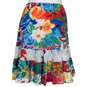 Vintage Colorful Jams World Vibrant Floral A-Line Skirt Medium Tropical Beach